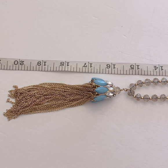 Vintage 70’s beaded long gold tassel pendant necklace crown 👑 style 40”L - Picture 9 of 11